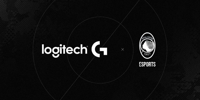 Logos for Logitech G and Atalanta football club against a black background