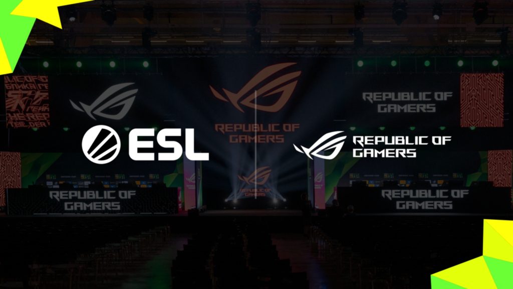 Screenshot of ESL and ASUS ROG logos on background of ESL event
