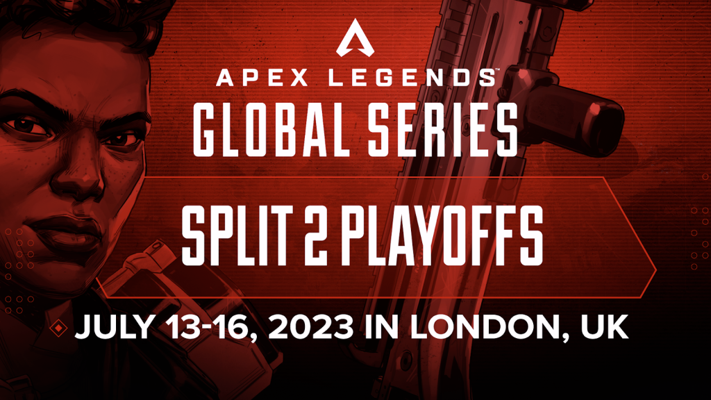 Screenshot of Apex Legends Global Series logo on red background with Legend in background holding a gun