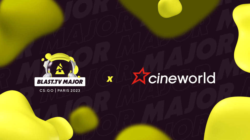 Image showing BLAST Paris Major and Cineworld logo on yellow and dark brown background