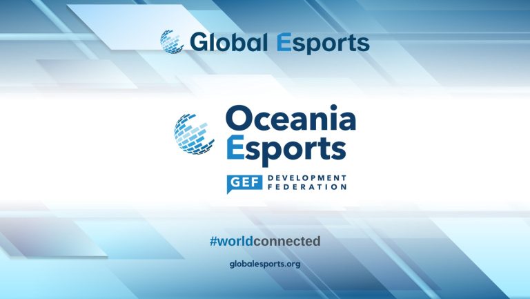 Screenshot of Global Esports Federation logo and Oceania Esports Development Federation logo on a pale blue and white background