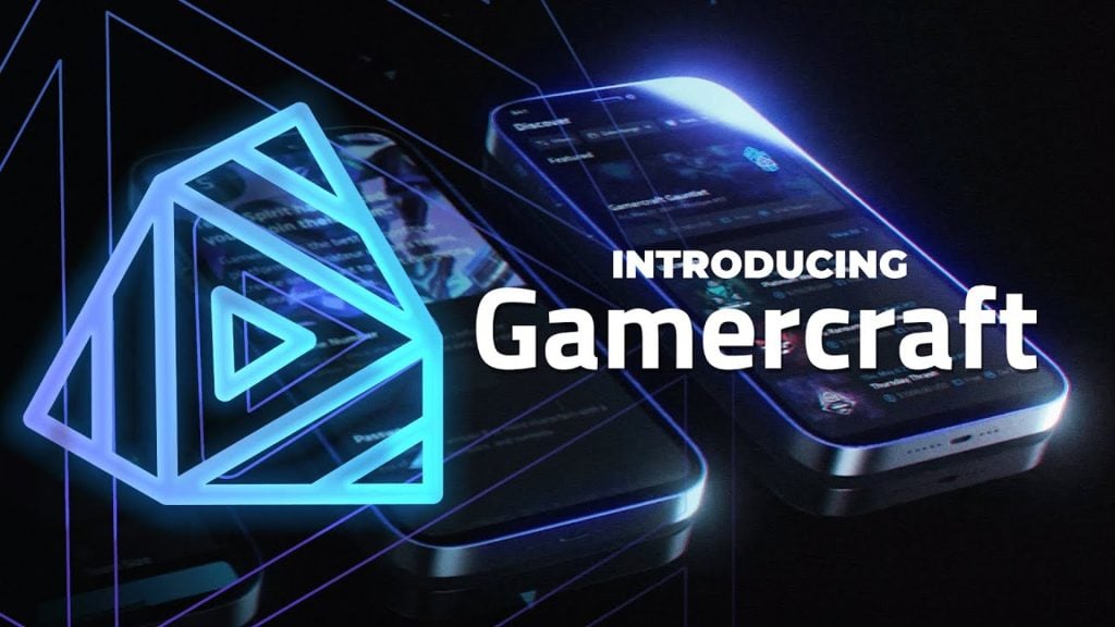 Screenshot of Gamercraft logo on a black background in front of a smartphone