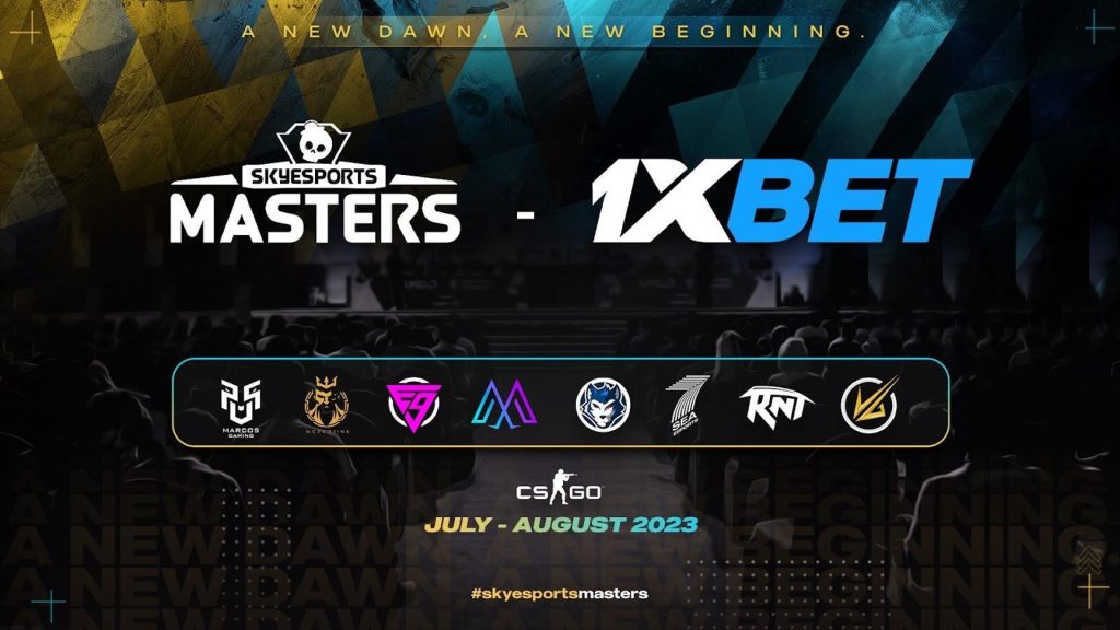 Screenshot of Skyesports Masters and 1XBET logos with Skyesports Masters team logos underneath