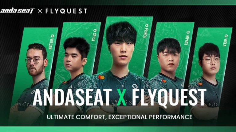 FlyQuest players on green backgrounds with Andaseat and FlyQuest text in foreground