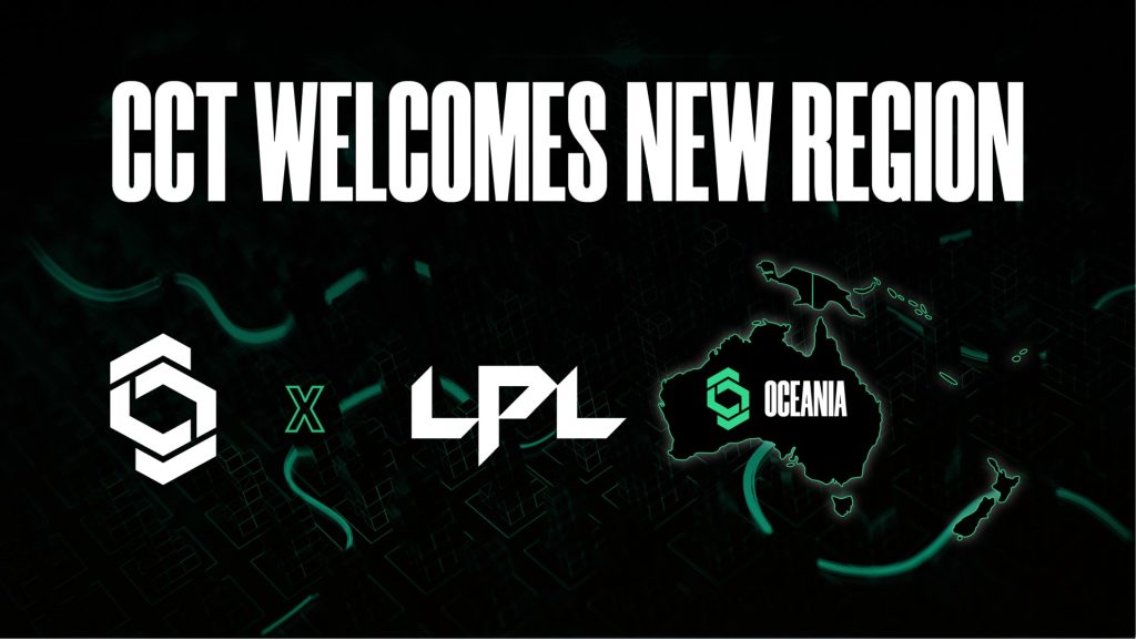 Champion of Champions Tour logo on black background next to LPL logo and outline of Oceania region