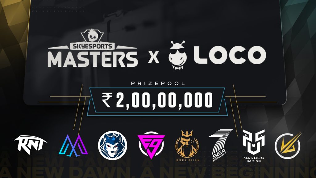 Image of Skyesports Masters and Loco logos on dark background with Skyesports Masters teams and prize pool at the bottom