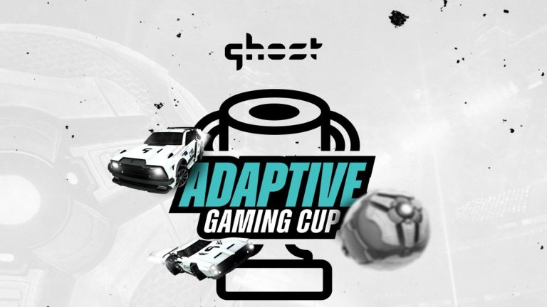 Screenshot of Ghost Gaming logo above adaptive gaming cup logo on grey background