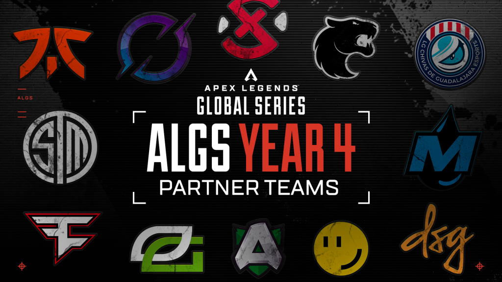 Graphic showing the 12 partnered teams for the ALGS Year 4 partner programme