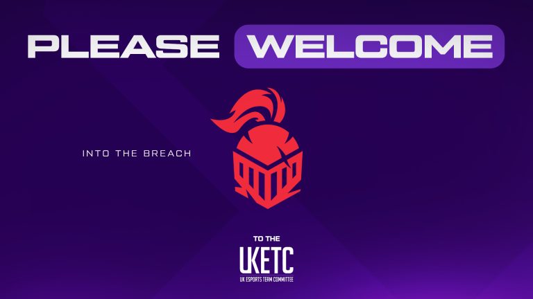Image of UKETC and Into The Breach logos on a purple background