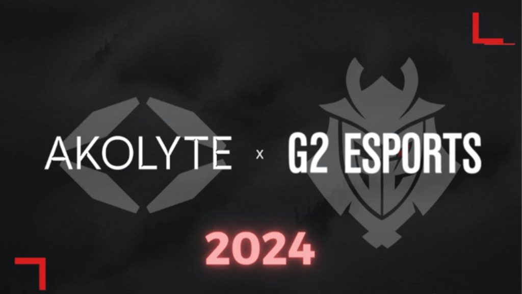 Image of G2 Esports and Akolyte logos on dark grey background