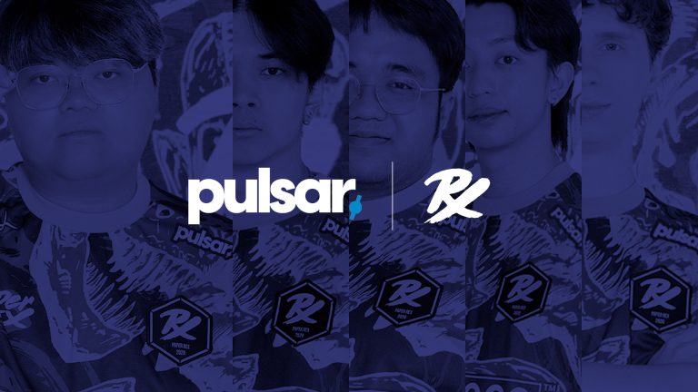 Image of Paper Rex and Pulsar logos on purple background