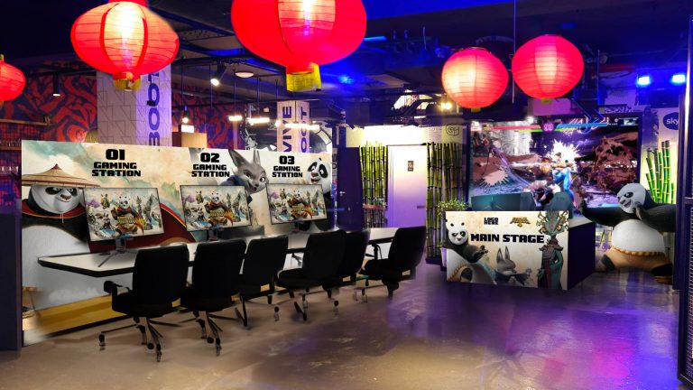 Guild Esports gaming studio decorated with Kung Fu Panda branding