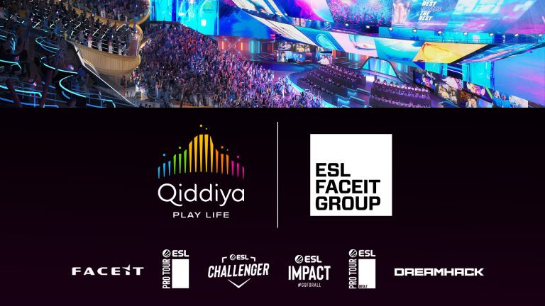 Image of ESL FACEIT Group and Qiddiya City logos on black background