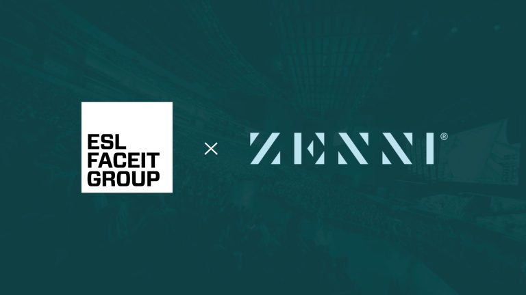 Image of ESL FACEIT Group and Zenni logos on pale green background
