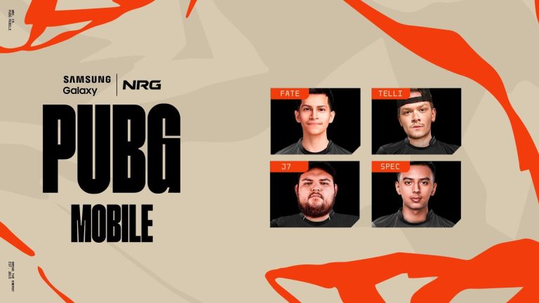 Image of NRG PUBG Mobile roster on pale and orange background