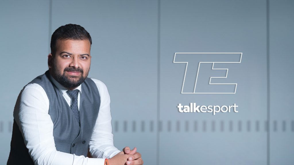 Image of TalkEsport logo and company founder on grey background