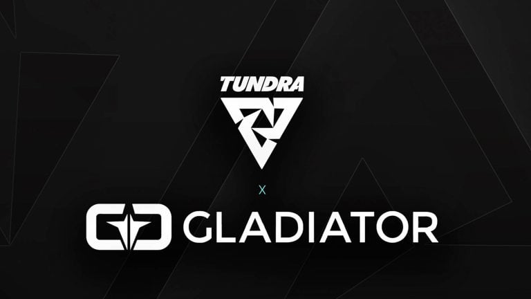 Image of Tundra Esports and Gladiator PC logos on black background