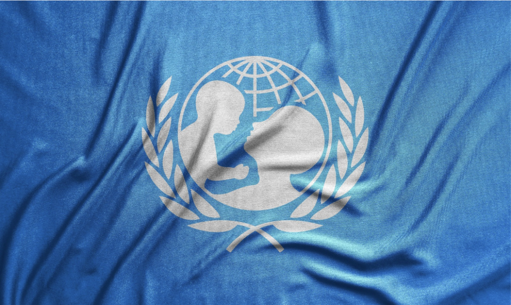 UNICEF logo  on flag