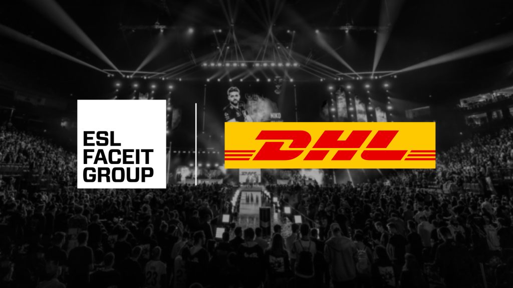 DHL and ESL FACEIT Group logos on black background of esports event