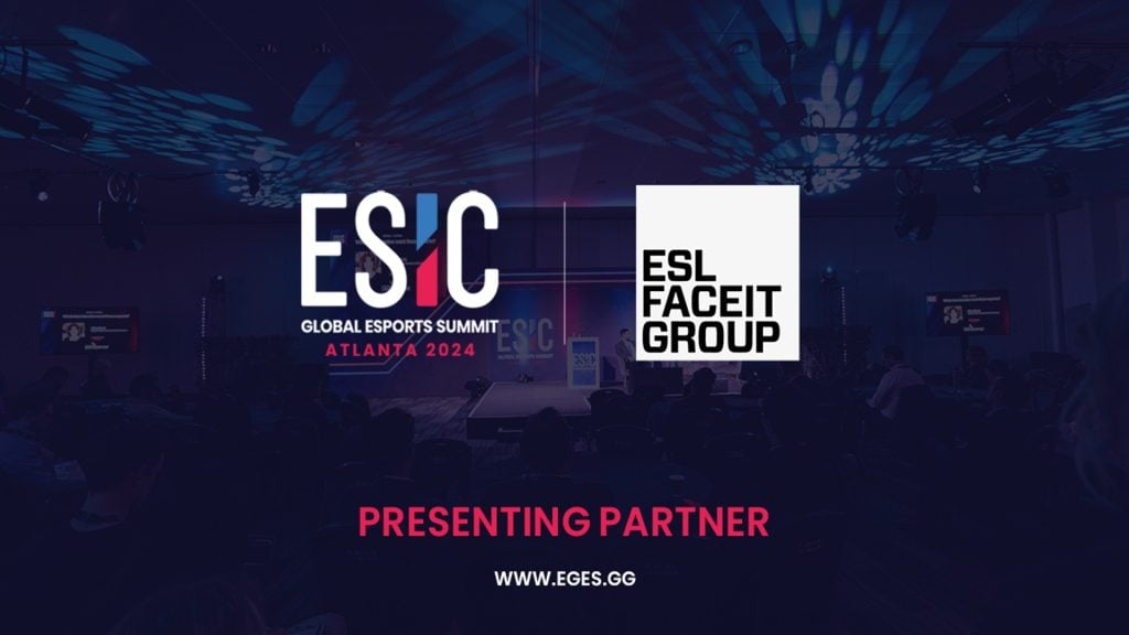 ESIC and ESL FACEIT Group logos on a dark blue background displaying an esports event