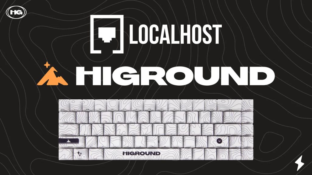 Localhost and Higround logos above a white keyboard on a black background