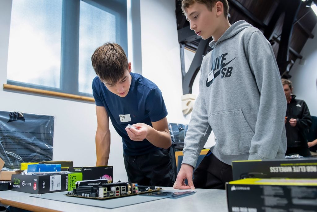 Students assembling gaming PCs