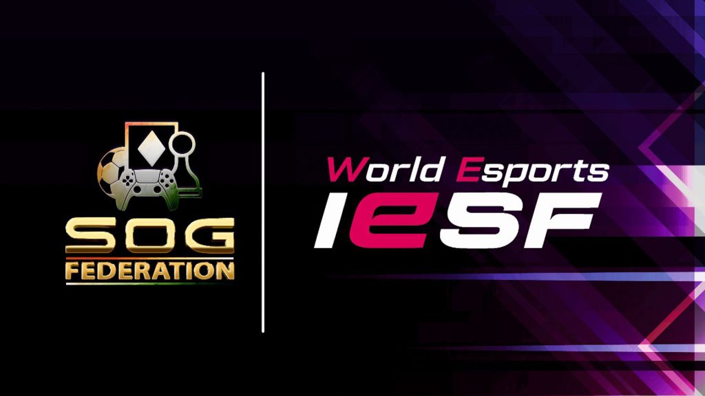 SOGF and IESF logos on a black and purple background