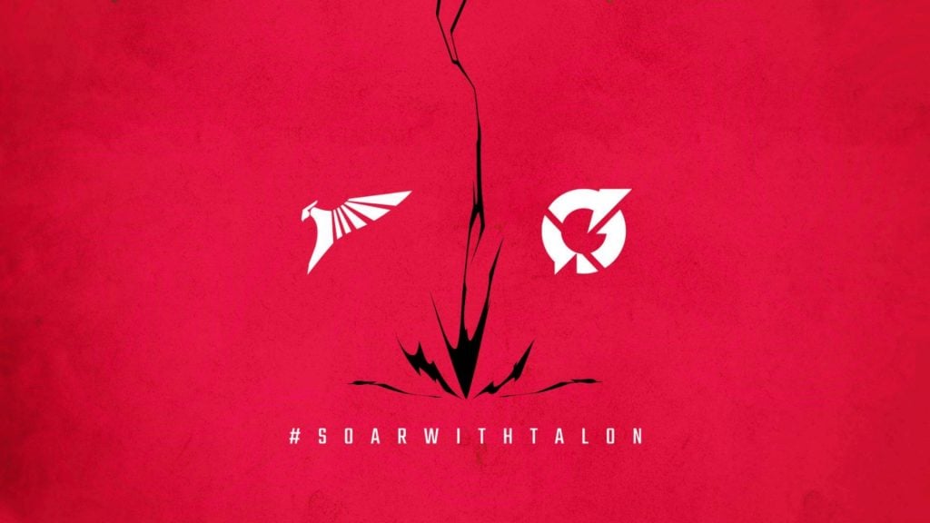 Image of TALON and Riftstorm logos separated by a crack on a red background