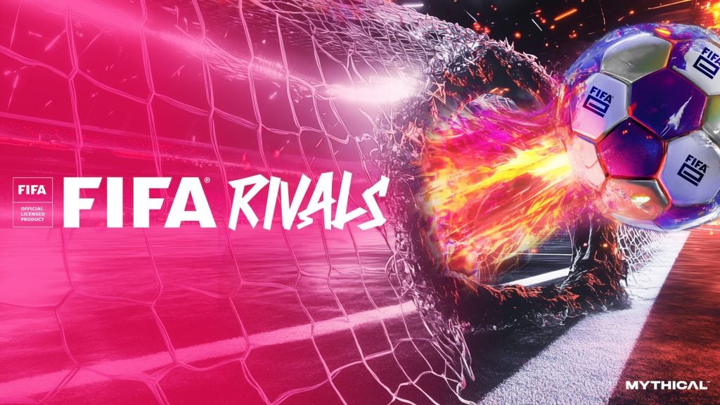 Image of FIFA Rivals logo with a football featuring FIFAe logo hitting a football net