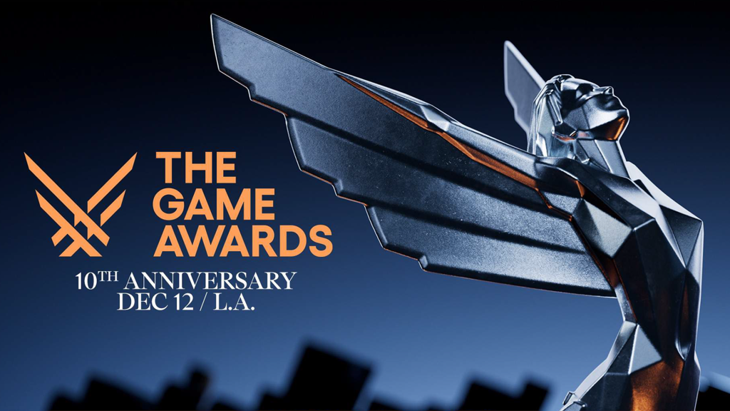 Image of The Game Awards logo and statue on a dark blue and black background