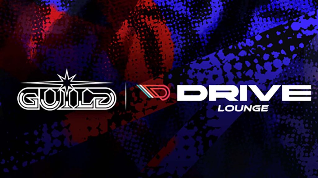 Guild Esports and Drive Lounge logos on a red and blue background